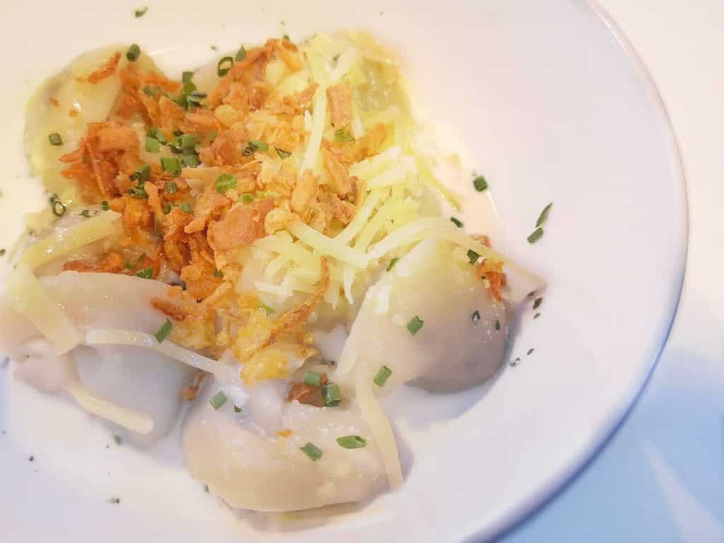 Traditional Latvian food, on a white plate